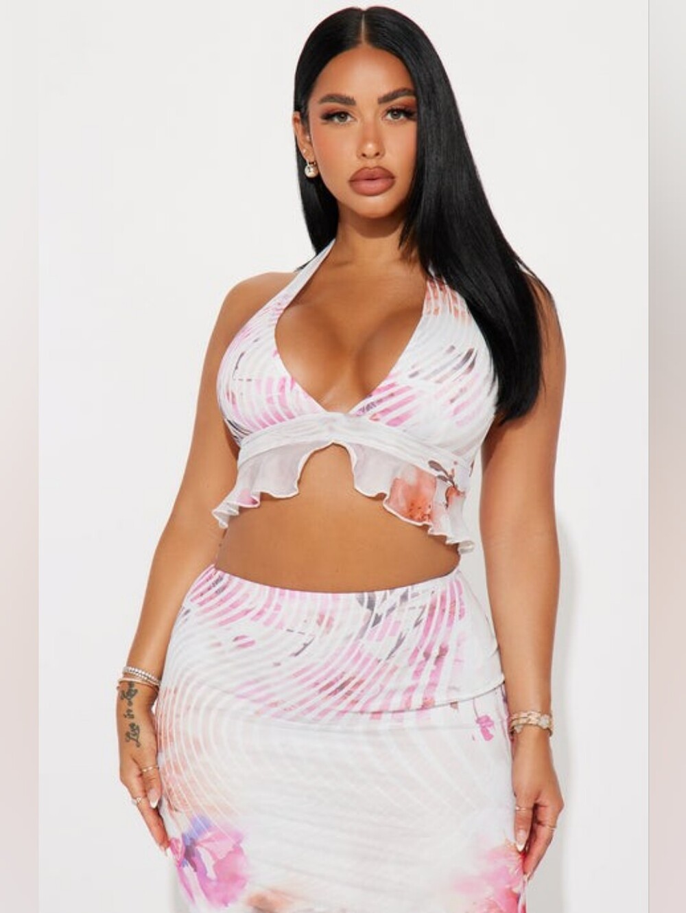 Fashion Nova Kyoto Floral Mesh Maxi Skirt Set - White & Pink Size Small Romantic - Picture 2 of 12
